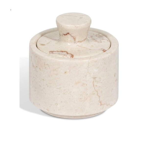 Beige Marble Salt Cellar with Lid (3.5oz) - Versatile Marble Jar To Store Spices - Picture 1 of 12